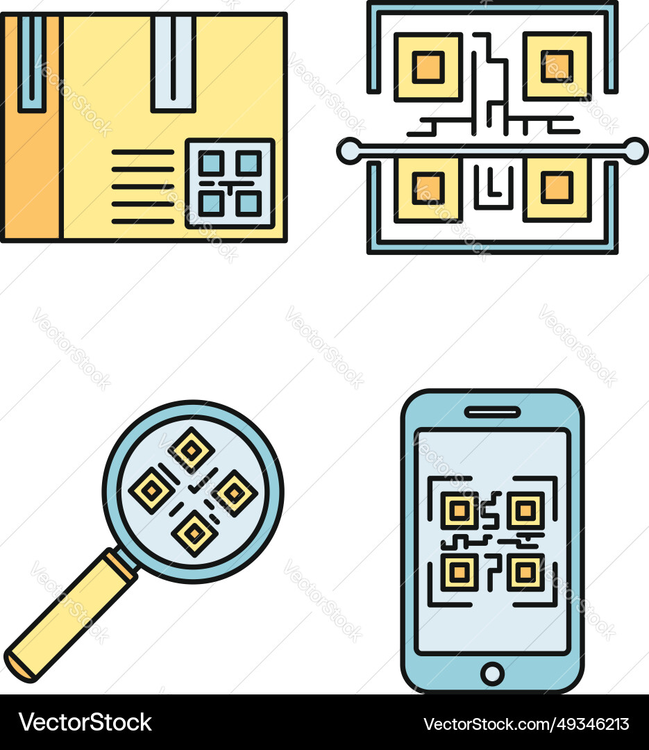 Qr code element icons set color Qr code element icons set color vector image