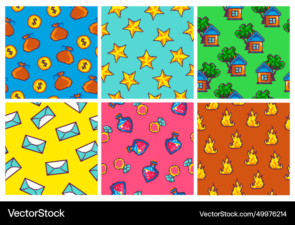 Decorative pattern design set with pixel elements Decorative pattern design set with pixel elements vector image