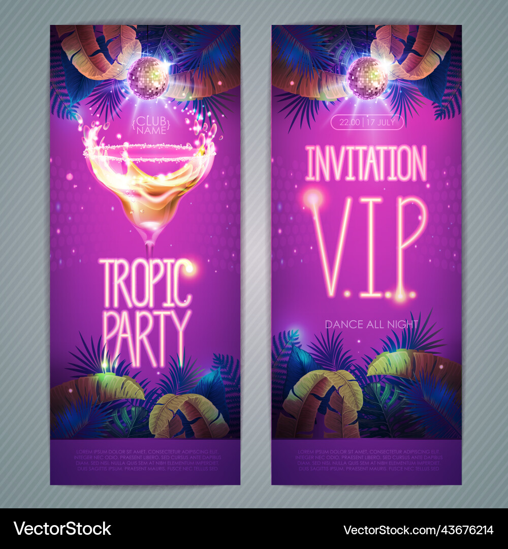 Disco Party Poster mit fluoreszierenden tropischen Blättern Disco Party Poster mit fluoreszierenden tropischen Blättern vektorbild