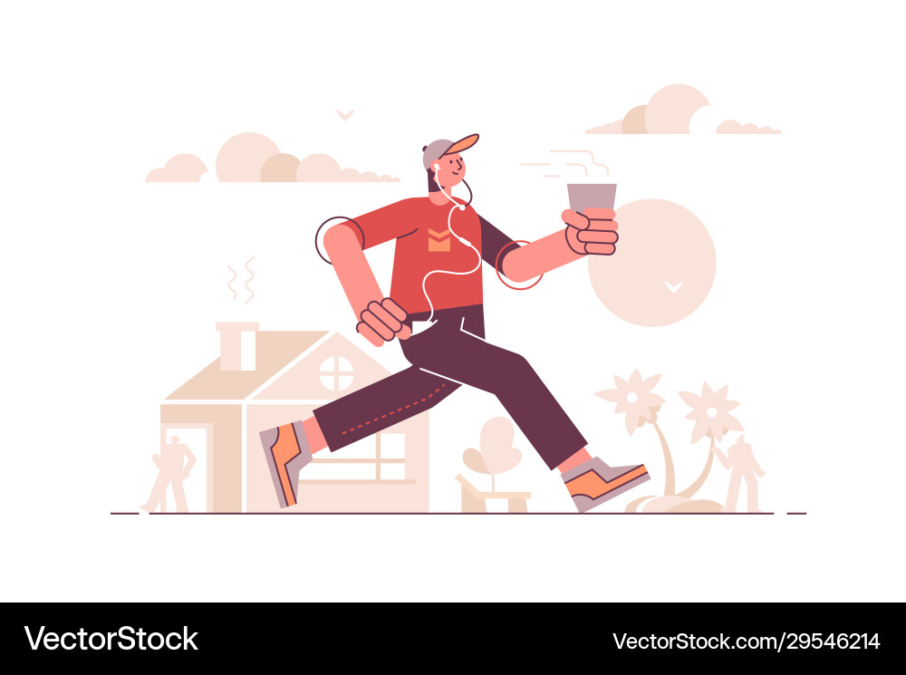 Man running in headset and listening music Vector Image