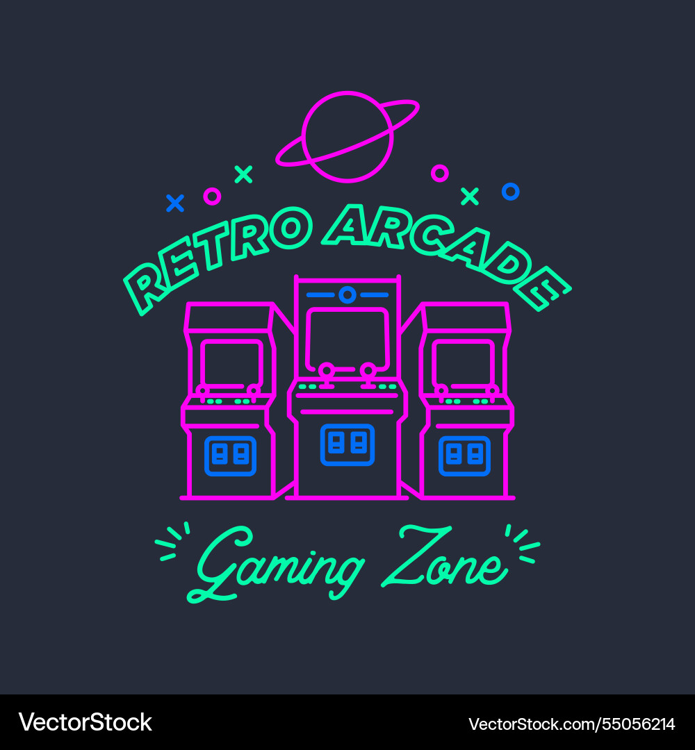 Retro gaming arcade machine line art logo design Vector Image