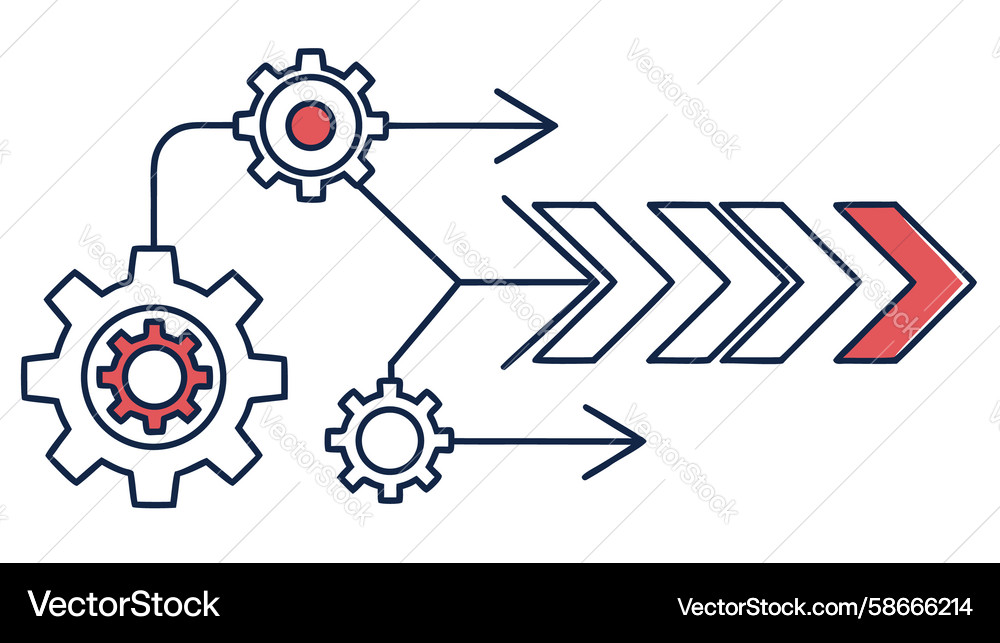 Workflow process with gears sequential operation Vector Image