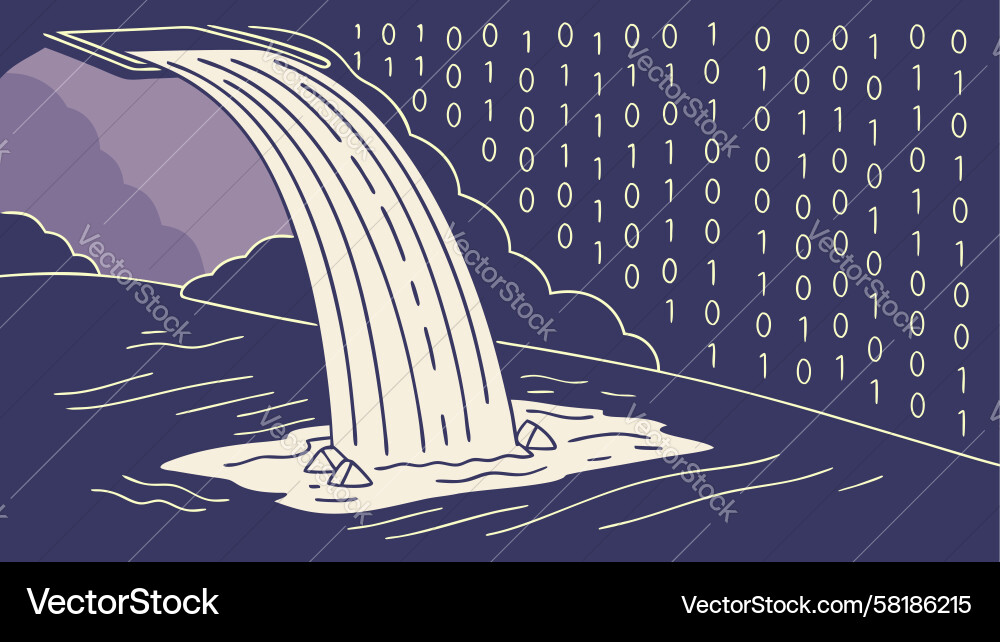 Binary Data Flow Waterfall Vector Image