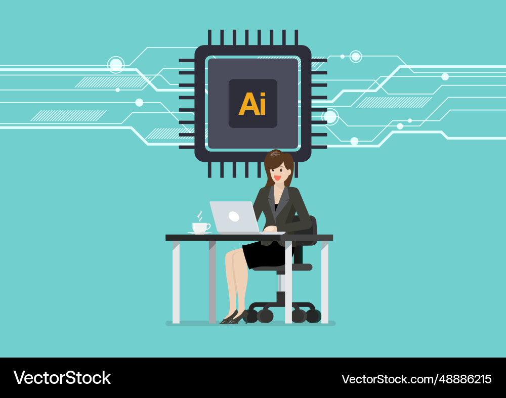 Business woman is working on a laptop computer Business woman is working on a laptop computer vector image