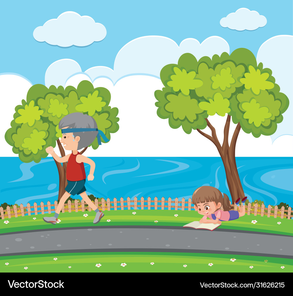 Scene with old man urning and girl reading Scene with old man urning and girl reading vector image