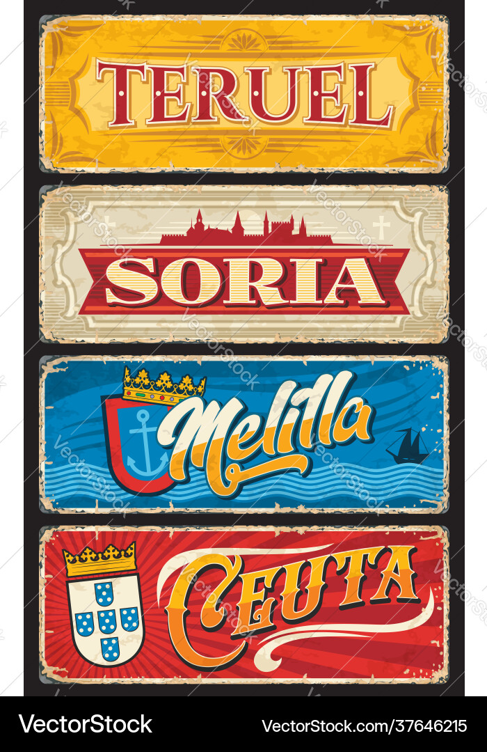 Teruel soria melilla and ceuta province plates vector image