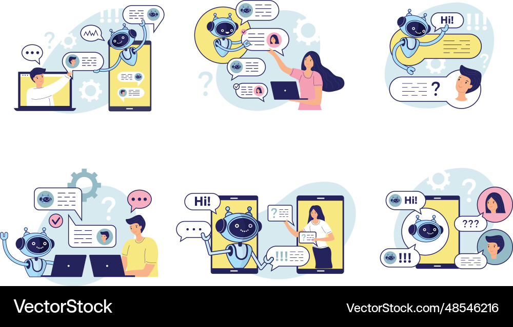 Chatbot people connecting with chat bot smart Chatbot people connecting with chat bot smart Vector Image