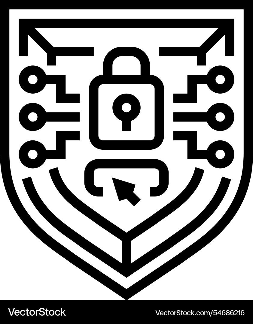 Cybersecurity shield data center line icon Cybersecurity shield data center line icon vector image
