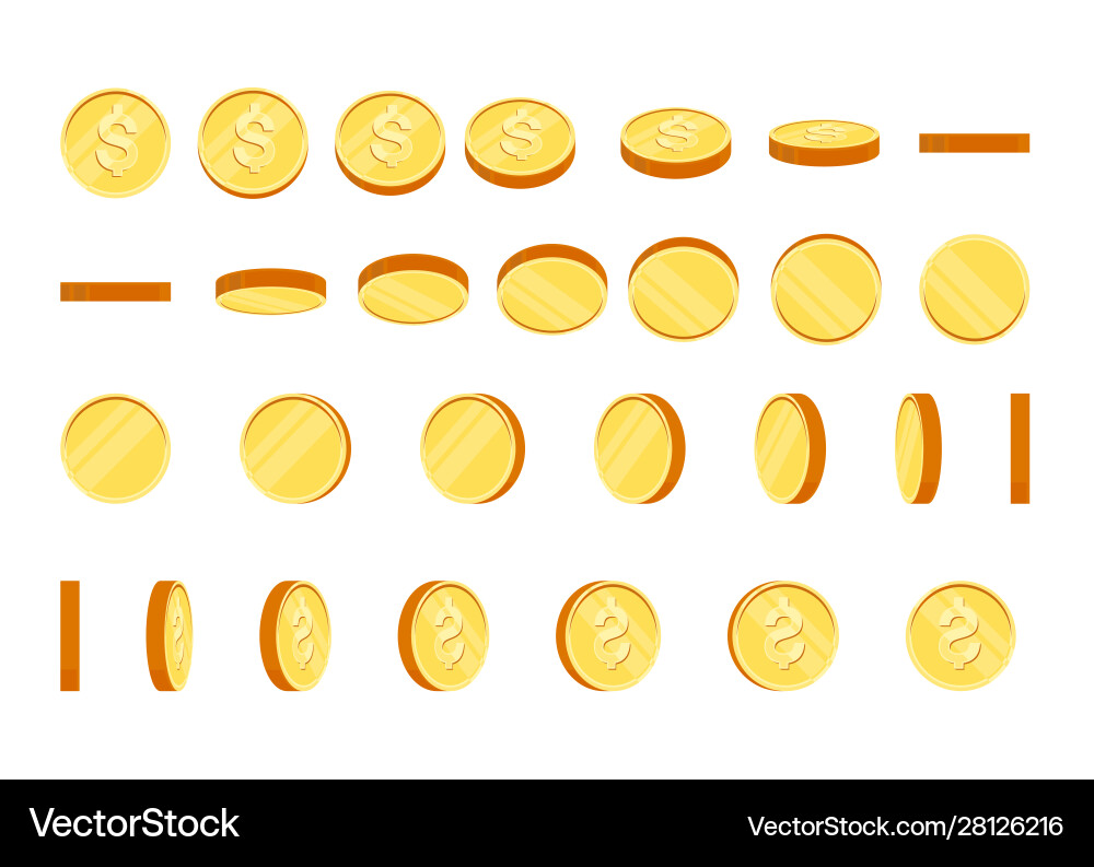 Gold Coins Set - Rotating Sprites vector image