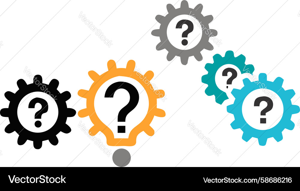 Interlocking gears with question marks mechanical Vector Image