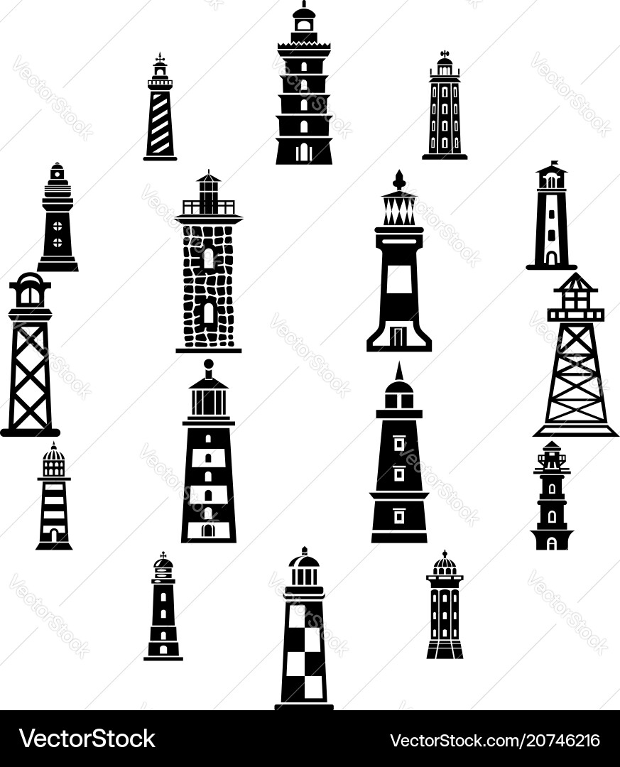 Lighthouse icons set simple style Lighthouse icons set simple style Vector Image