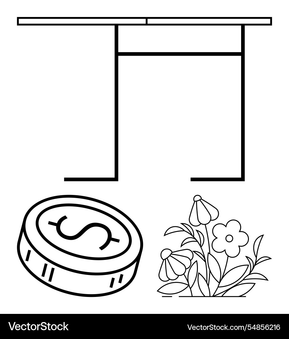 Linear drawing of a table coin with dollar symbol Vector Image
