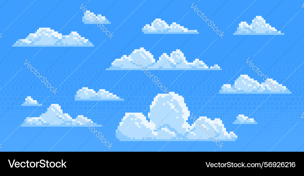 Pixel clouds set for game background Pixel clouds set for game background vector image