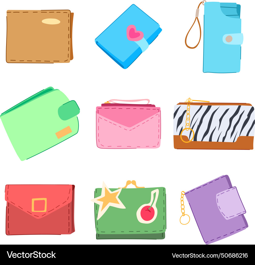 Wallet set cartoon Wallet set cartoon vector image