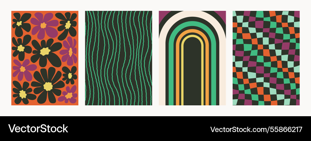 Abstract psychedelic retro pattern set groovy Abstract psychedelic retro pattern set groovy vector image