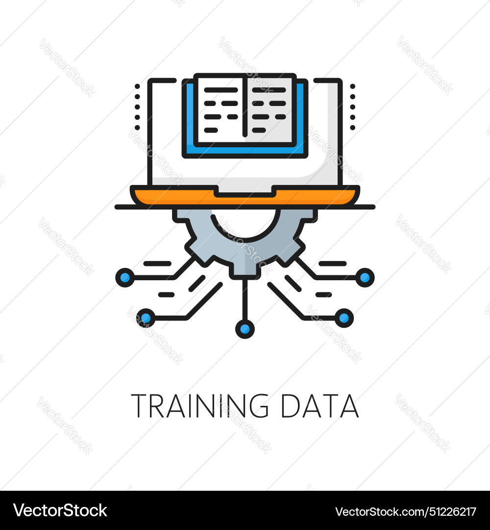 Ai algorithm machine learning outline color icon vector image