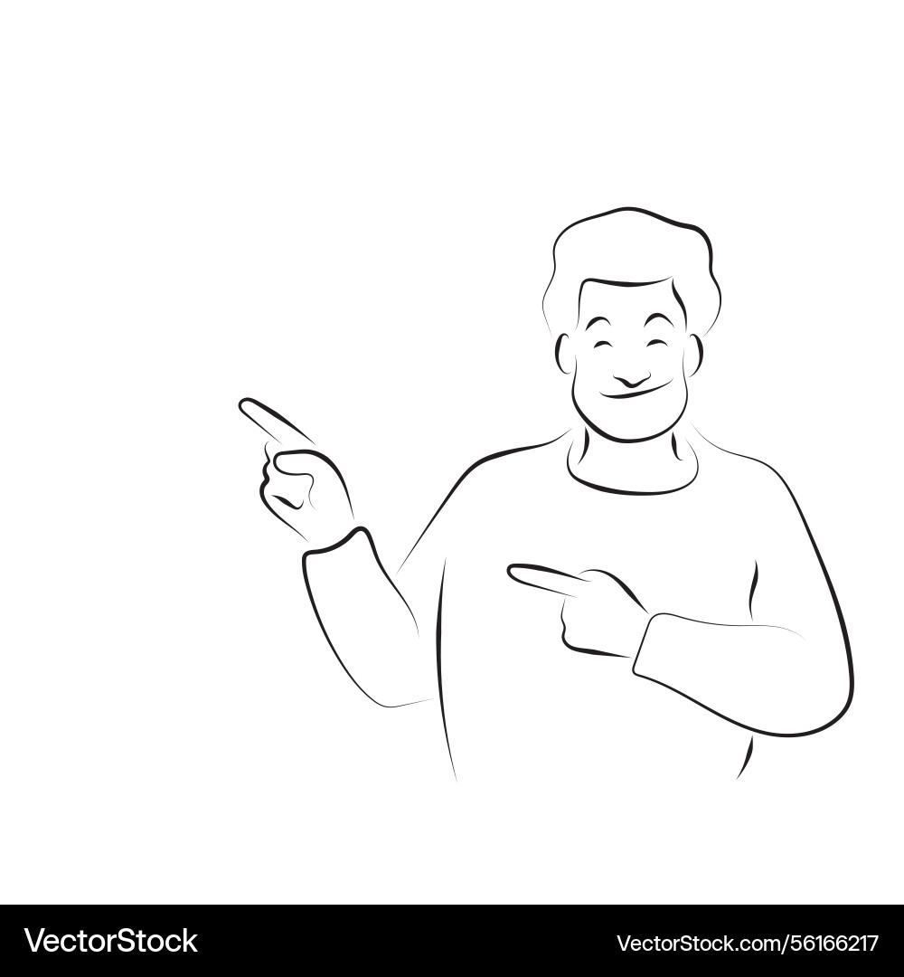 Half length of smiling man pointing with two Half length of smiling man pointing with two Vector Image