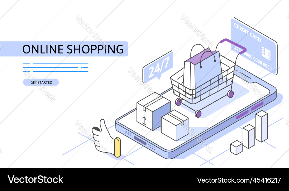Isometric smartphone online shopping phone Isometric smartphone online shopping phone vector image