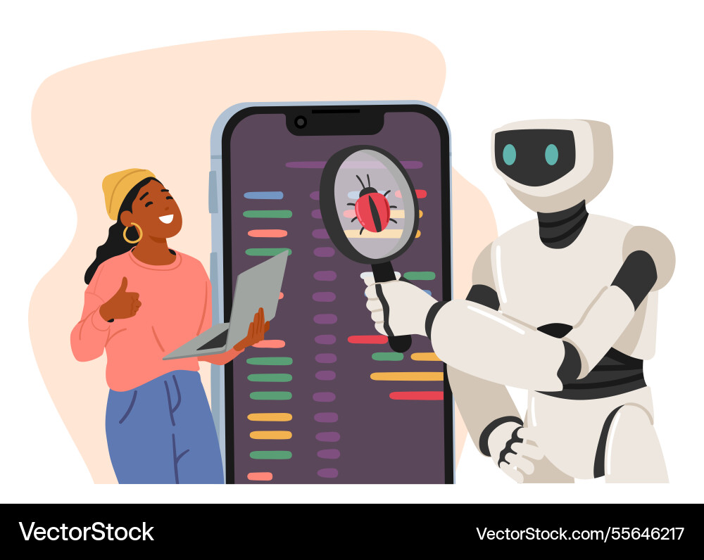 Woman programmer and artificial intelligent bot Woman programmer and artificial intelligent bot vector image