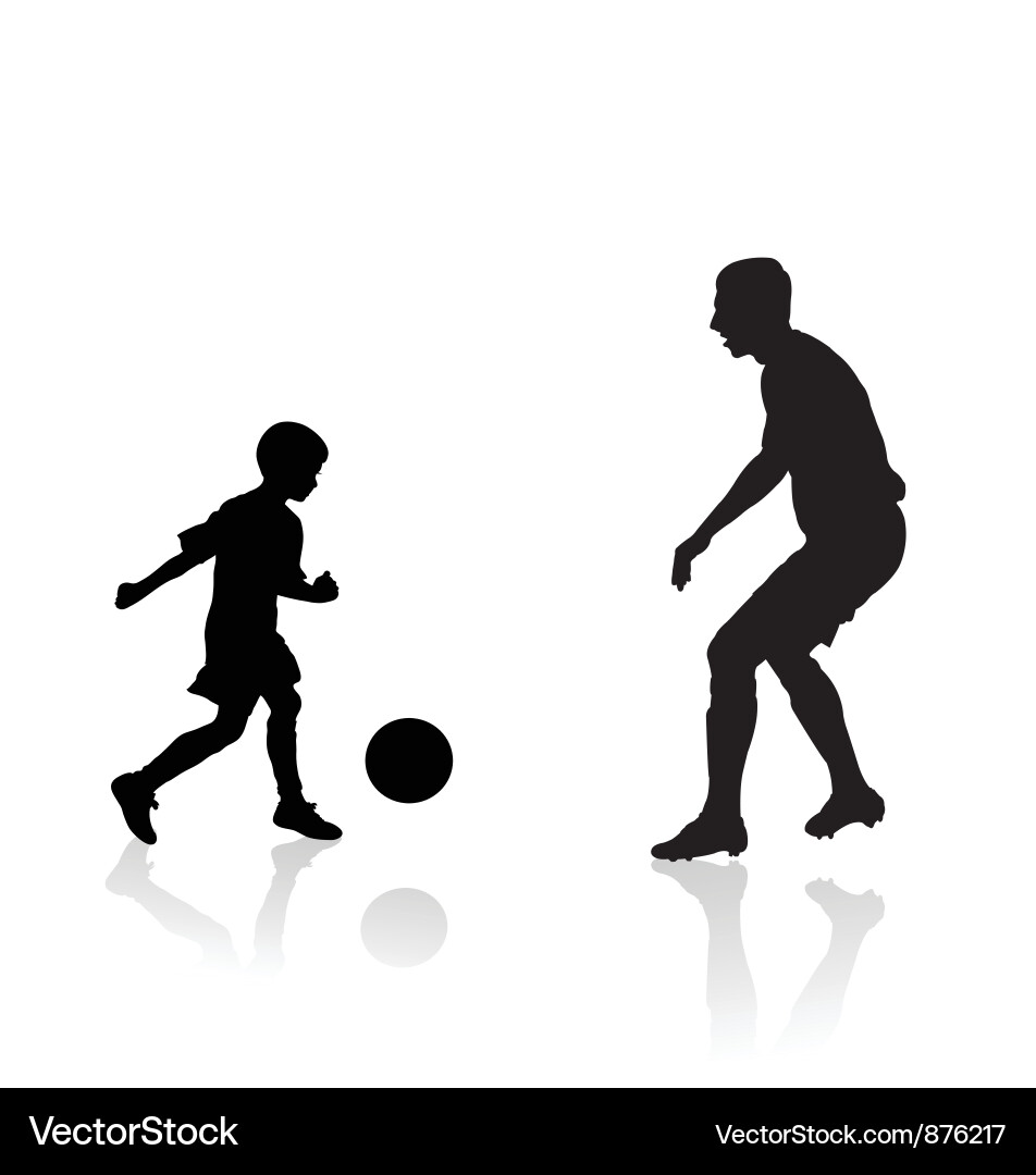 Young Man and Boy Playing Soccer Vector Image