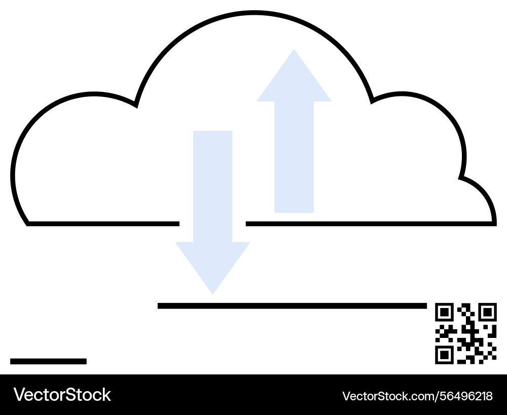 Cloud data transfer with arrows and qr code Cloud data transfer with arrows and qr code vector image