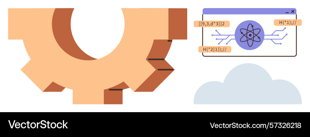 Cogwheel with atomic model in digital interface vector image