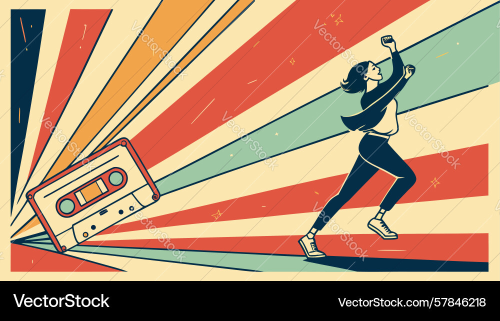 Dynamic runner on flowing retro speed stripes Vector Image