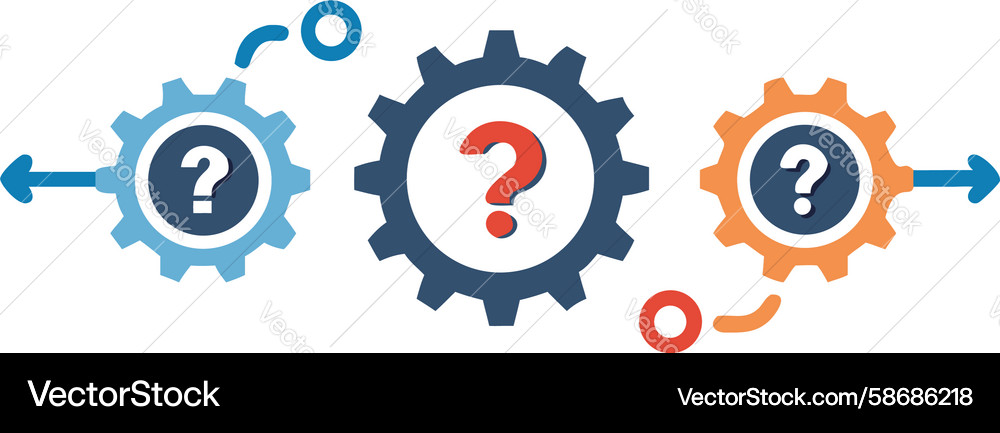 Flowing gears with question marks process Vector Image