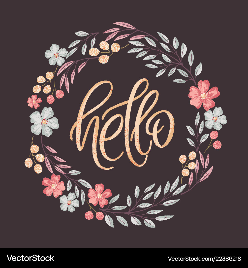 Hello lettering in floral frame Hello lettering in floral frame vector image