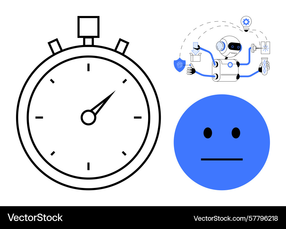 Stopwatch robot with automation tools Stopwatch robot with automation tools vector image