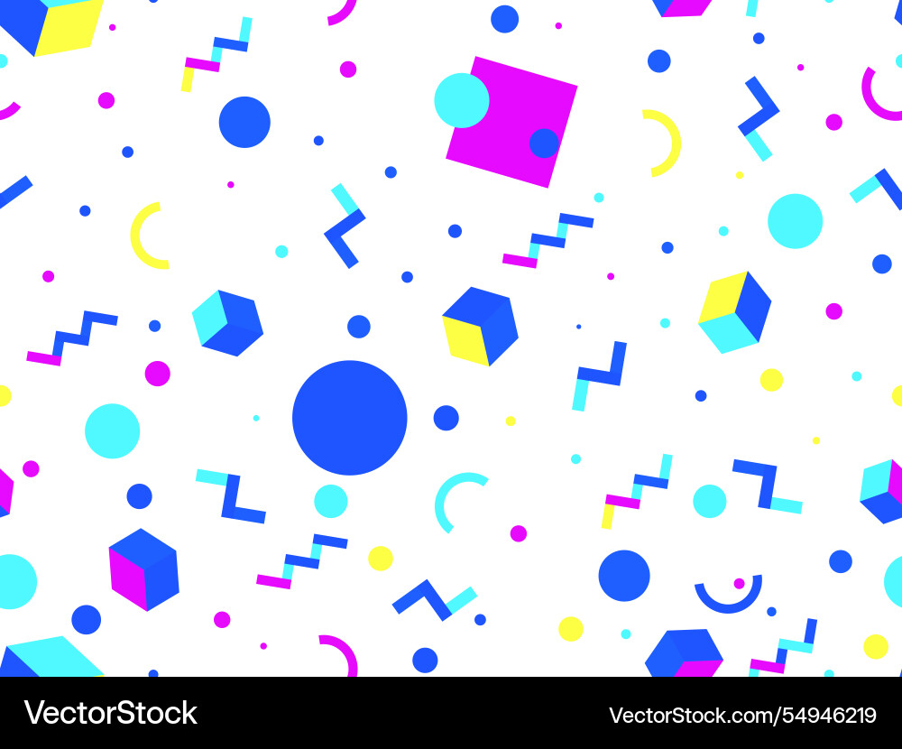 Geometric seamless pattern with memphis elements Geometric seamless pattern with memphis elements Vector Image