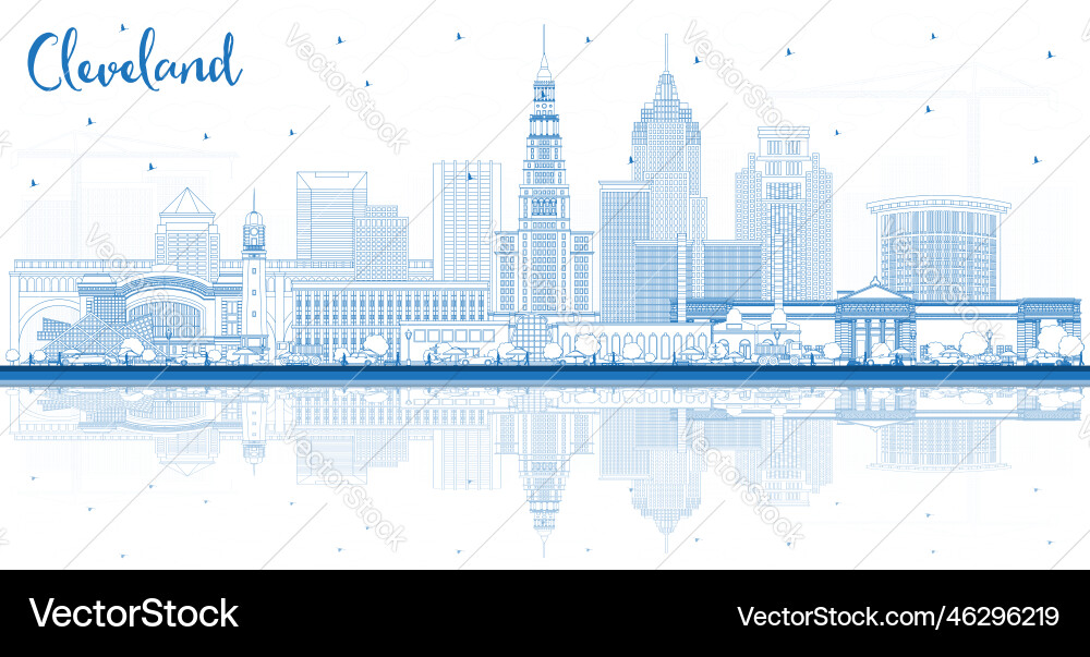 Outline cleveland ohio city skyline with blue Outline cleveland ohio city skyline with blue vector image