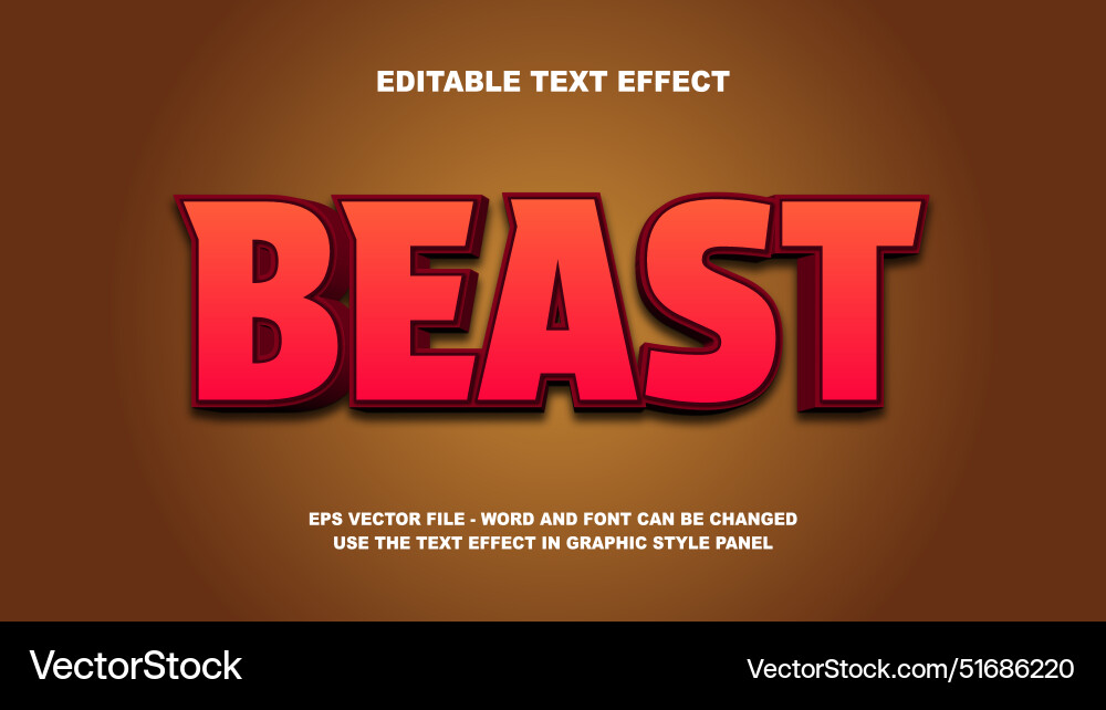 Editable text effect beast 3d template Vector Image