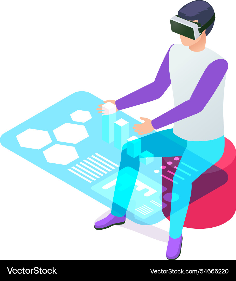 Software-Entwickler mit einem vr headset sitzt Vektorbild