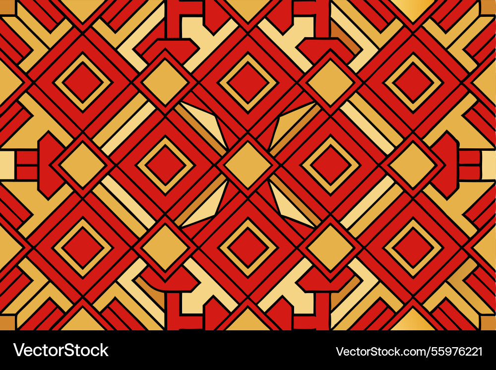 Geometric pattern with red and gold interlocking Geometric pattern with red and gold interlocking Vector Image