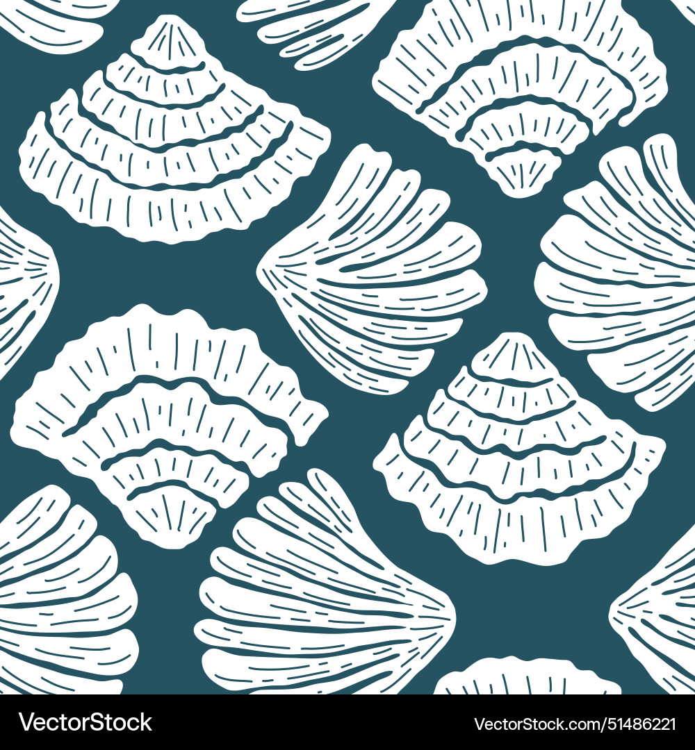 Scallop shell hand drawn seamless pattern Vector Image