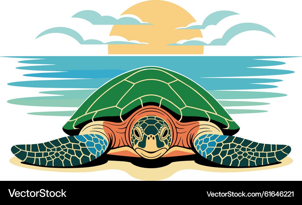 Sea Turtle Sunset Beach – Free Vector | VectorStock
