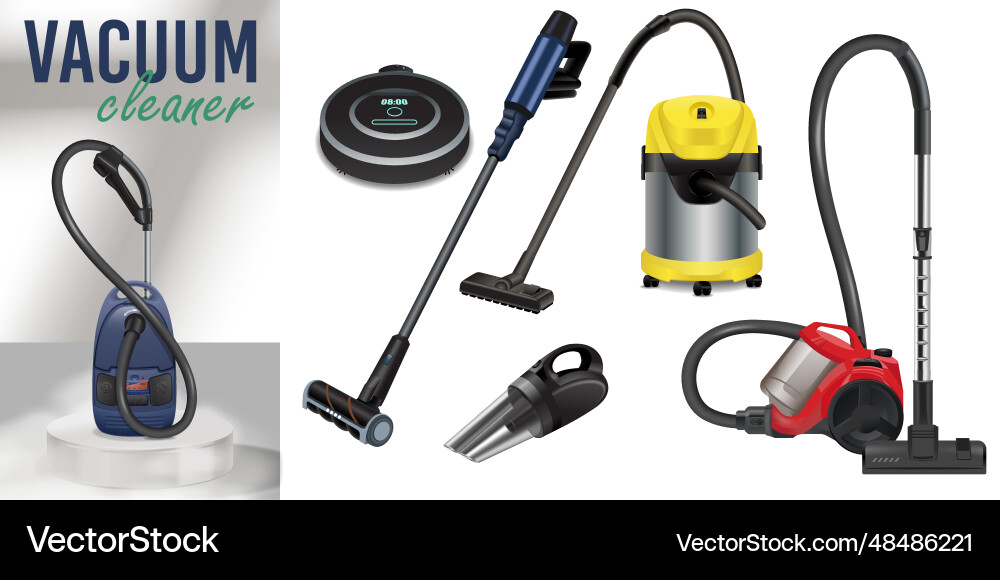 Vacuum cleaner realistic composition Royalty Free Vector