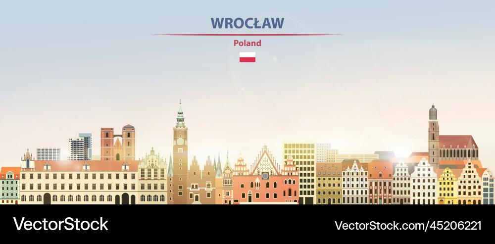 Wroclaw cityscape on sunrise sky background Wroclaw cityscape on sunrise sky background vector image