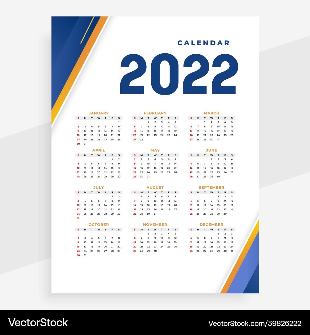 2022 business style modern new year calendar 2022 business style modern new year calendar vector image