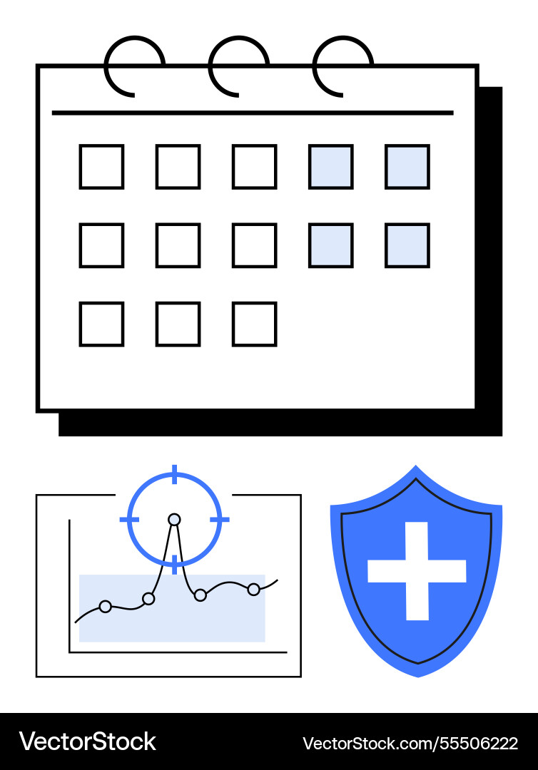 Calendar with analytics graph and shield Calendar with analytics graph and shield vector image