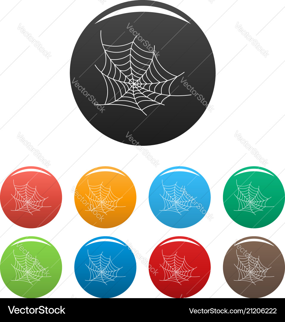 Spooky spiderweb icons set color Vector Image