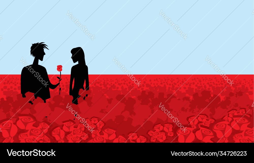 Boy and girl on a field red roses Boy and girl on a field red roses vector image