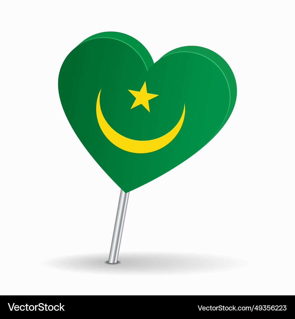 Mauritanian flag heart-shaped map pointer layout Mauritanian flag heart-shaped map pointer layout vector image