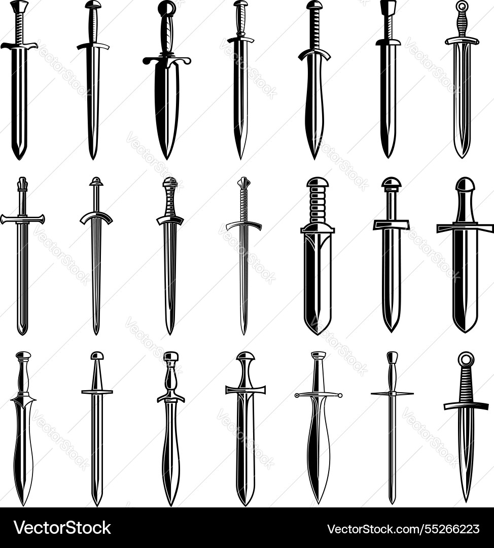 Set of medieval swords design element Set of medieval swords design element vector image
