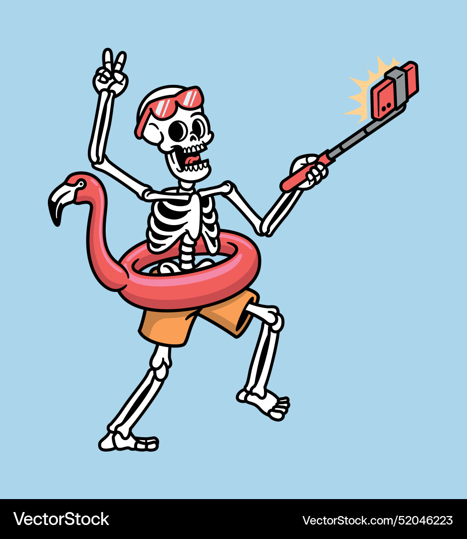 Skull selfie with floating pool Vector Image