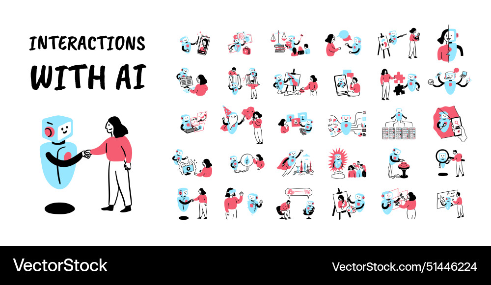 Cartoon color interaction with ai concept set Cartoon color interaction with ai concept set vector image