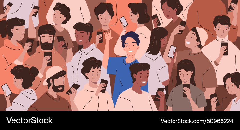 Crowd phone addiction addicted many people Crowd phone addiction addicted many people vector image