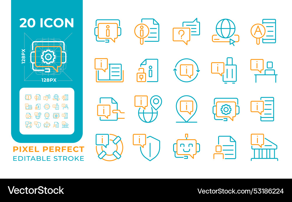 Faq two color line icons set Vector Image