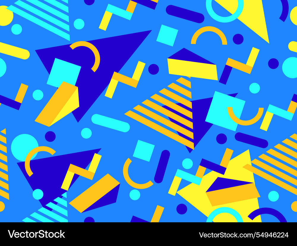 Geometric seamless pattern with memphis elements Geometric seamless pattern with memphis elements Vector Image